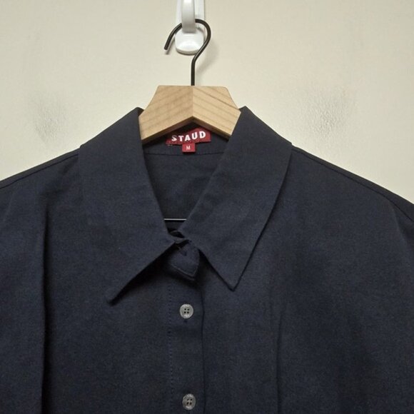 Staud NWOT Ophelia Button Up Top Size M Navy Blue Cotton Blend Academia Office - Picture 3 of 5